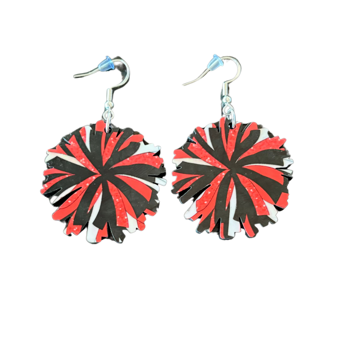 POM POM EARRINGS RED AND BLACK