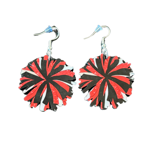 POM POM EARRINGS RED AND BLACK